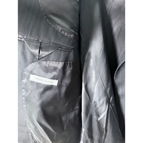Ponto Uomo Charcoal Gray Pinstripe 100% Wool Mens Suit Jacket Blazer 54R NWT - Picture 4 of 14